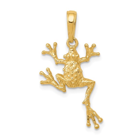 14K Yellow Gold Solid Polished Open-Backed Frog Necklace Charm Pendant, Unisex - Picture 1 of 3